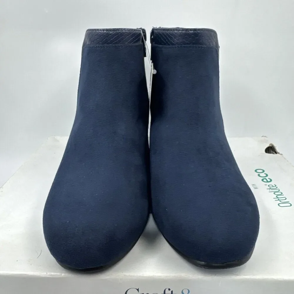 Croft & Barrow Boots Womens 7.5 Ocelote Ankle Ortholite Booties Blue Suede Wedge
